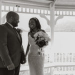 black and white photo of the couple holding hands. Elopement at Plum Point Park