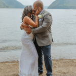 closeup of the couple sharing a kiss. Elopement at Plum Point Park