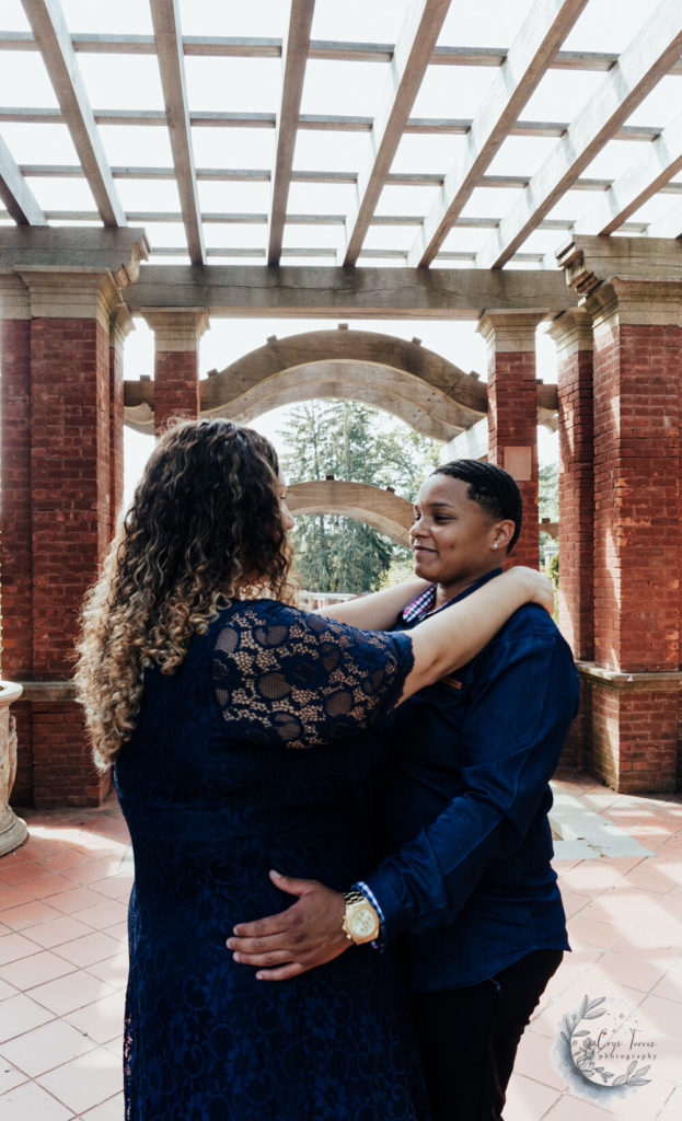 close up photo of brides dancing together at vanderbilt mansion.