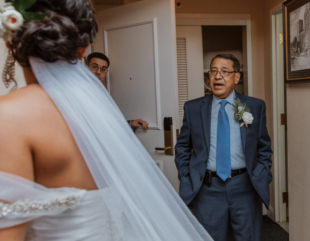 father sees bride for the first time thayer hotel room