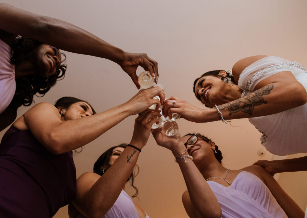 creative toast bride and bridesmaids