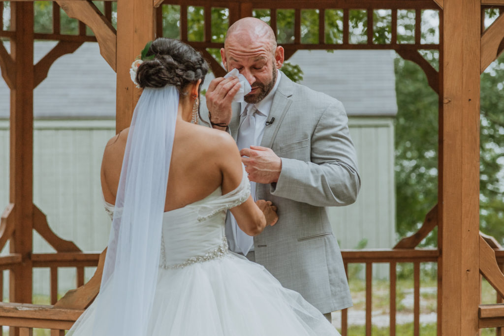 groom crying first look gazebo thayer hotel west point new york