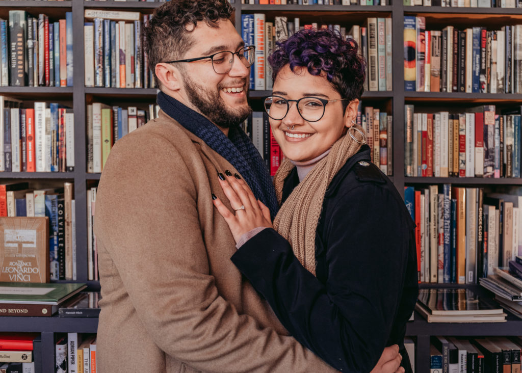 couple smiling newly engaged in hudson valley