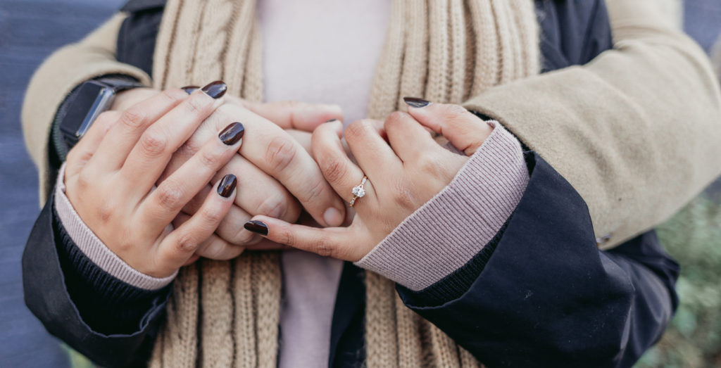 close up of engaement ring and hands kingston new york crys torres phototgraphy