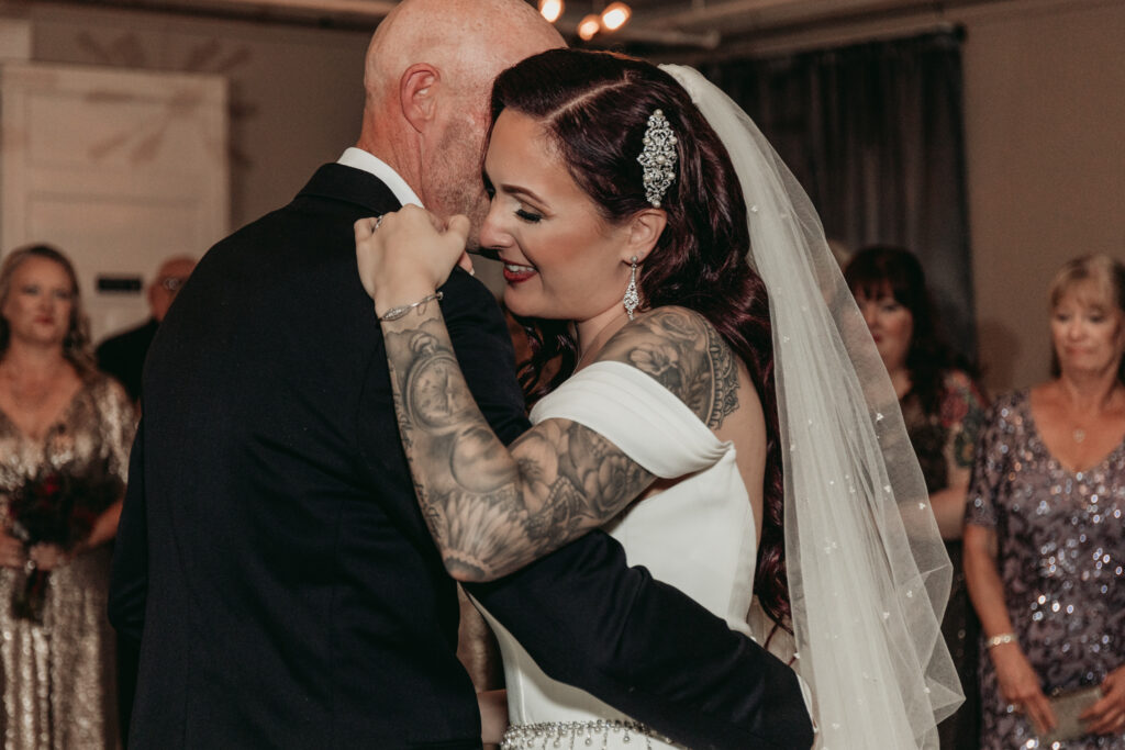 Couple on their wedding day. Close up shot of their First dance at Revel 32 Poughkeepsie.